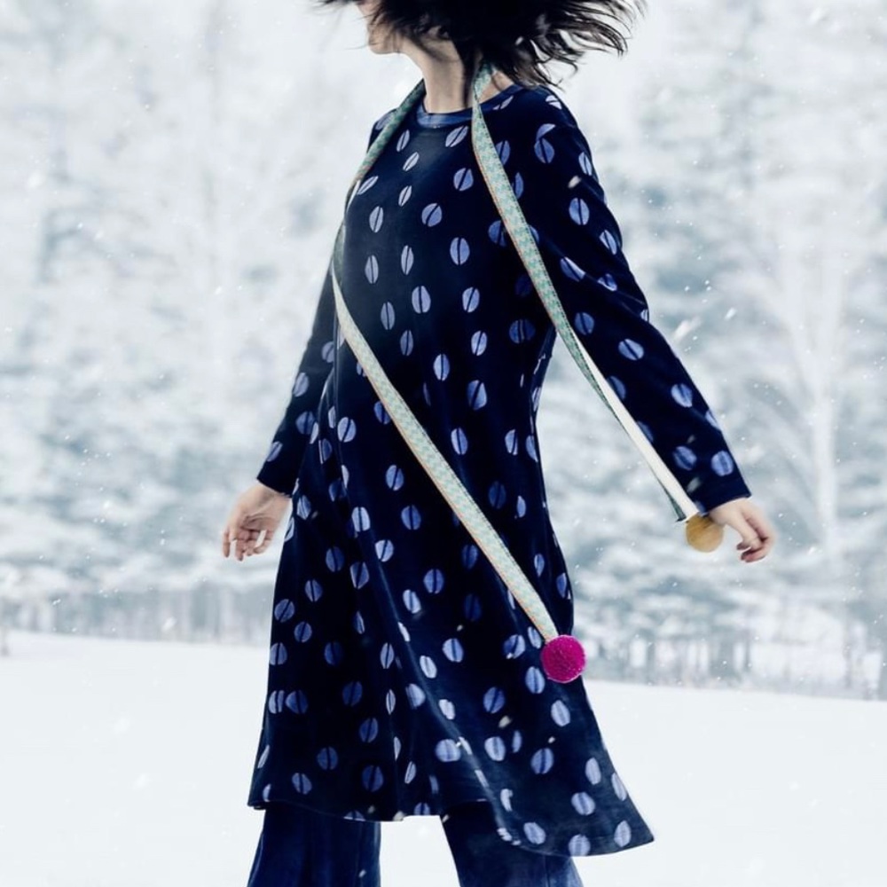 GUDRUN SJODEN Midnight Blue Patterned Midi Dress - Curated By Rua'h Kibriya